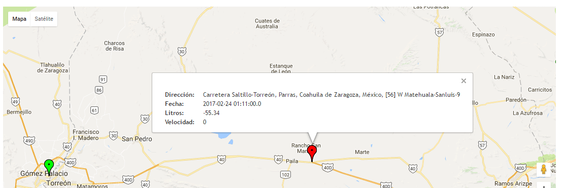 Map with events location to control multiple fuel tanks